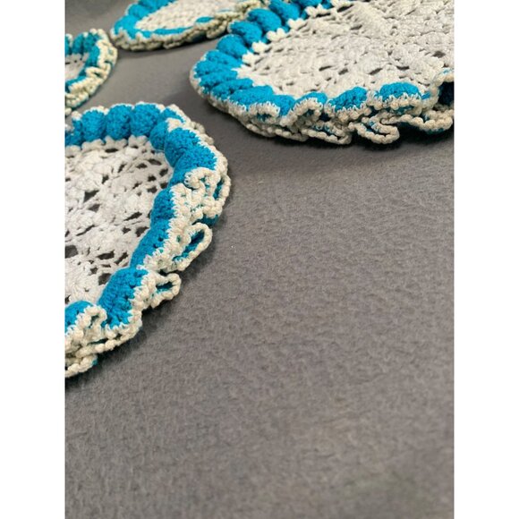 Vintage Handmade Crochet Doilies Set of 4 Blue & White Round Decorative Table Ma - Picture 8 of 13